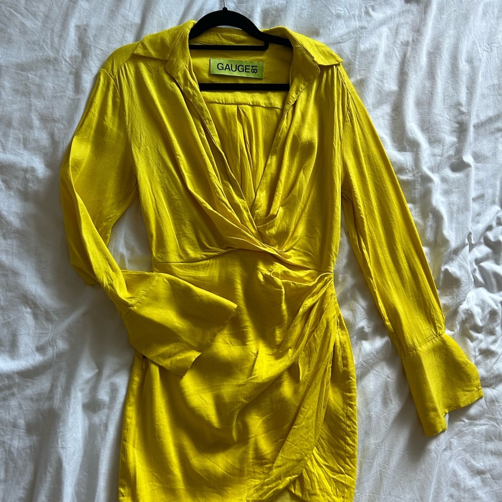 Gauge81 Naha Draped Silk Satin Mini Shirt Dress - Picture 2 of 5